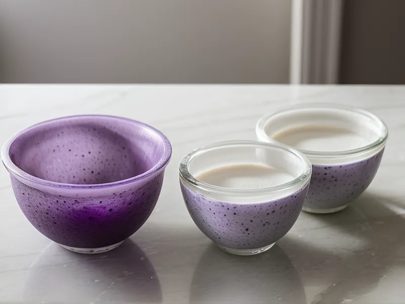 Comparación de buttercream: un tono grisáceo fallido junto a un lavanda limpio logrado con teoría del color