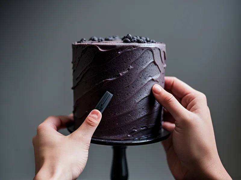 Dedo manchado de colorante negro de repostería casera sosteniendo un lápiz digital de diseño