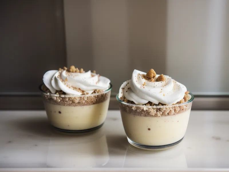 Armando capas de postres en vaso con manga pastelera para una cena con amigos