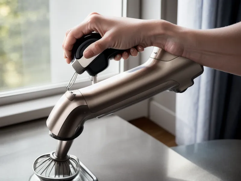 Mano ajustando la velocidad de pulso en una batidora doméstica para galletas estilo New York