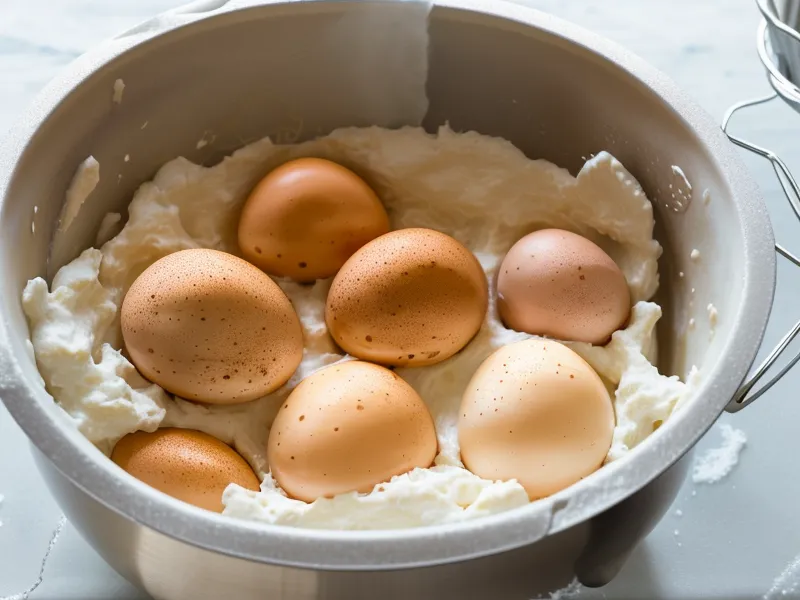 Huevos batidos con azúcar antes de sumar la mantequilla en la masa de galletas