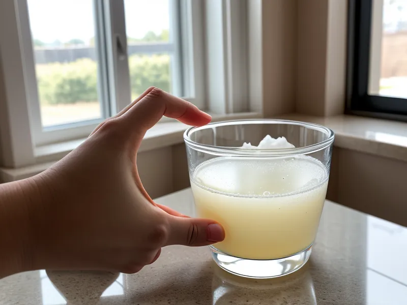 Mano colocando una tira de acetato dentro de un vaso de vidrio para postre.