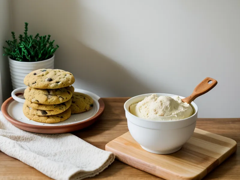 Bolas de masa para galletas estilo Nueva York reposando en el refrigerador, paso clave del recetario de cookies